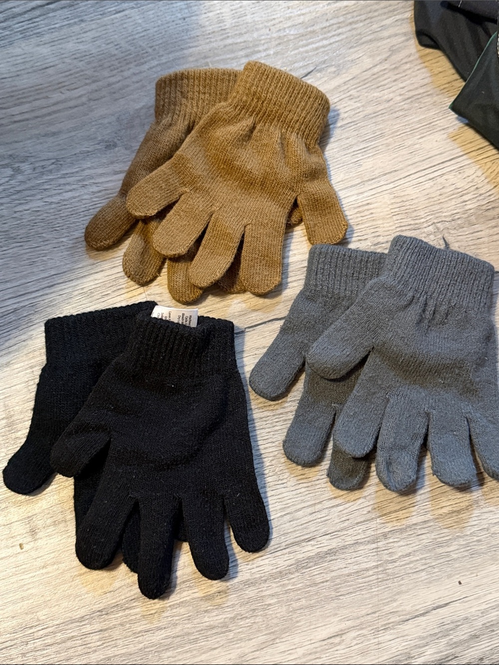 Trio of Cozy Knit Gloves in Tan, Gray, and Black
